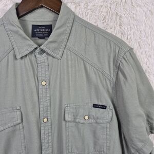Lucky Brand Mens Pearl Snap Western Shirt Sage Green Short Sleeve Medium